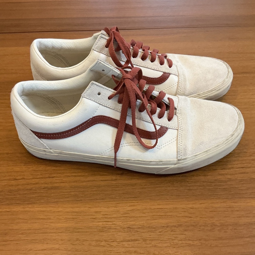 Vans White and Red Low-Top Sneakers
